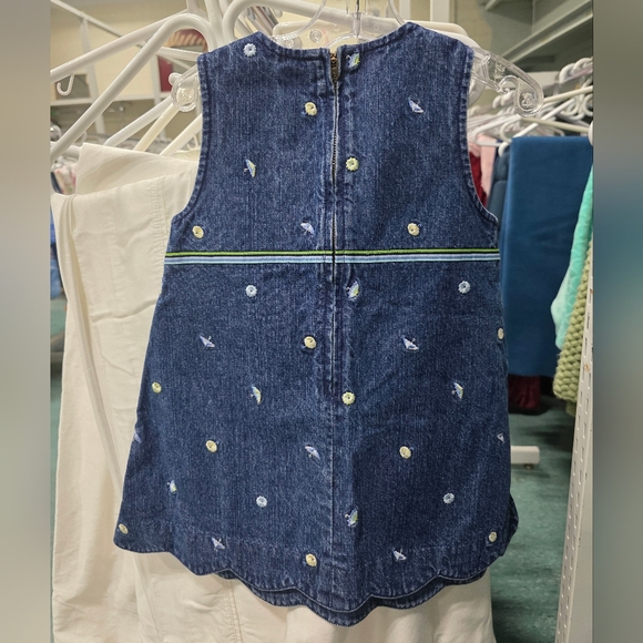 Vintage Y2K Gymboree Blue Denim Dress with Floral And Sun Umbrellas Embroidery - Picture 3 of 4